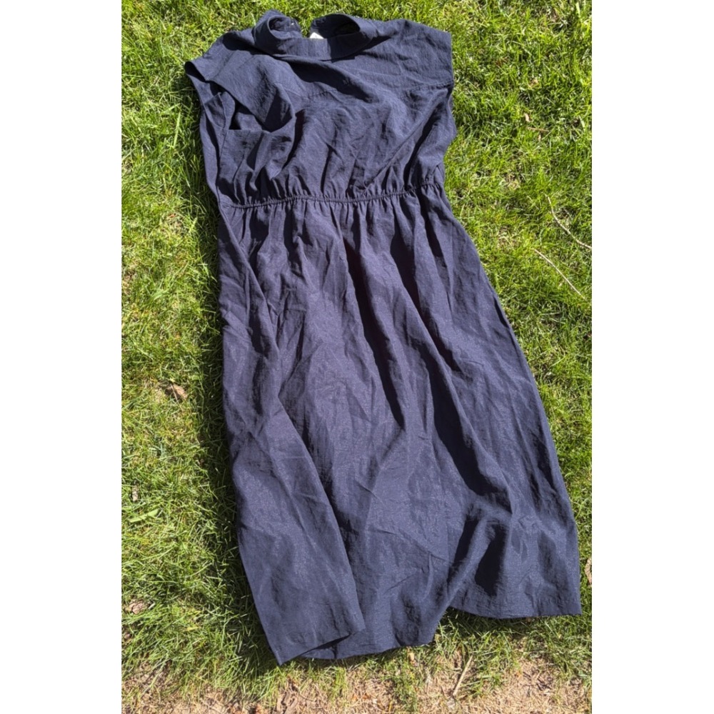 Old Navy NWT Womens 2X Navy Blue Drapey Twist Front Linen Blend Midi Dress - Picture 7 of 7